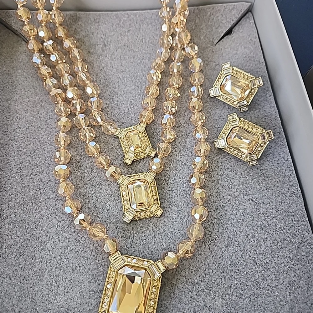 Gold-Tone Champagne Crystal Necklace & Earring Set - Picture 1 of 5